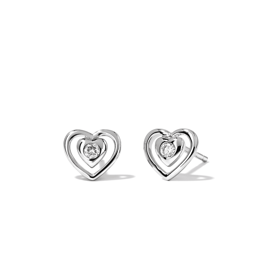 Open-Heart Stud Earrings with 0.04tw of Laboratory-Grown Diamonds in Sterling Silver and Platinum Earrings Bevilles 