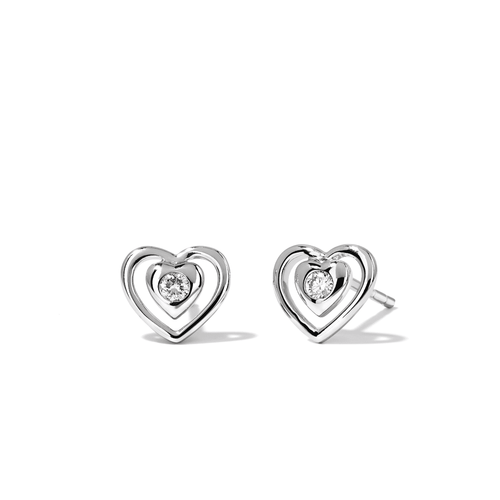 Open-Heart Stud Earrings with 0.04tw of Laboratory-Grown Diamonds in Sterling Silver and Platinum Earrings Bevilles 