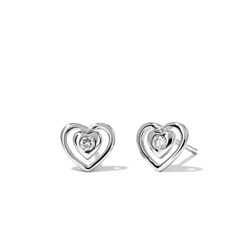 Open-Heart Stud Earrings with 0.04tw of Laboratory-Grown Diamonds in Sterling Silver and Platinum Earrings Bevilles 