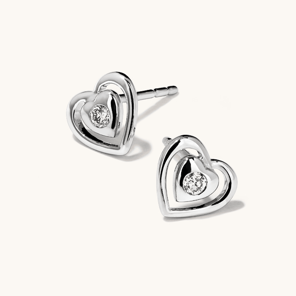 Open-Heart Stud Earrings with 0.04tw of Laboratory-Grown Diamonds in Sterling Silver and Platinum Earrings Bevilles 