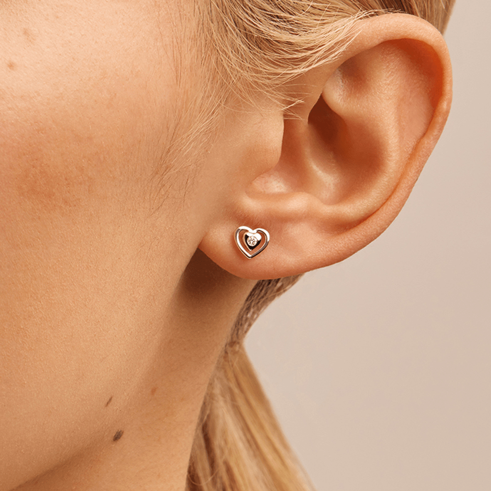 Open-Heart Stud Earrings with 0.04tw of Laboratory-Grown Diamonds in Sterling Silver and Platinum Earrings Bevilles 