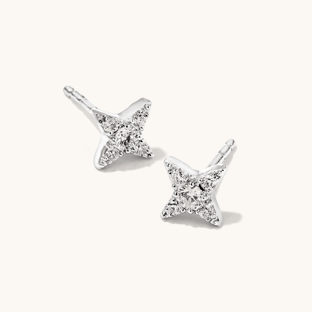 Cluster Star Stud Earrings with 0.09tw of Laboratory-Grown Diamonds in Sterling Silver and Platinum Earrings Bevilles 