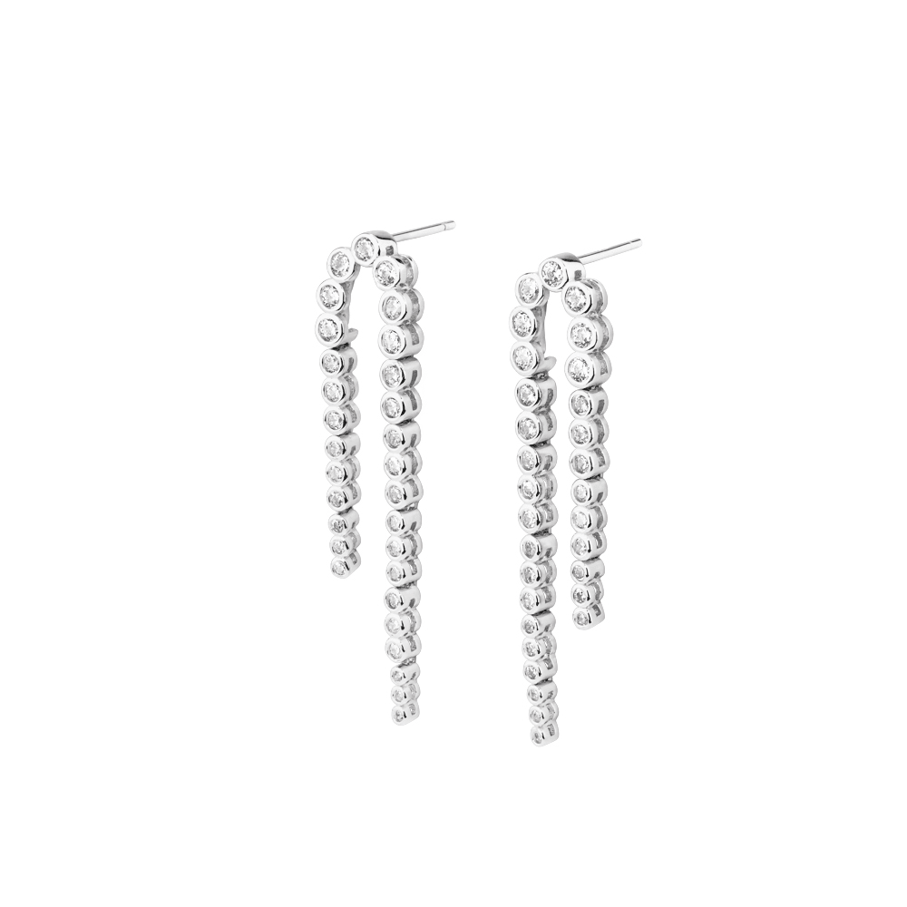 Cubic Zirconia Cascading Drop Stud Earrings in Sterling Silver Earrings Bevilles 