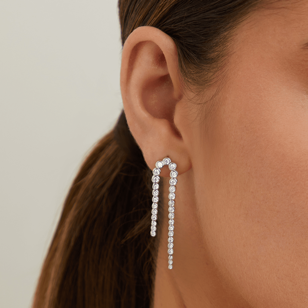 Cubic Zirconia Cascading Drop Stud Earrings in Sterling Silver Earrings Bevilles 