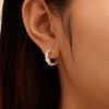 Cubic Zirconia Asymmetric Baguette Hoop Stud Earrings in Sterling Silver Earrings Bevilles 