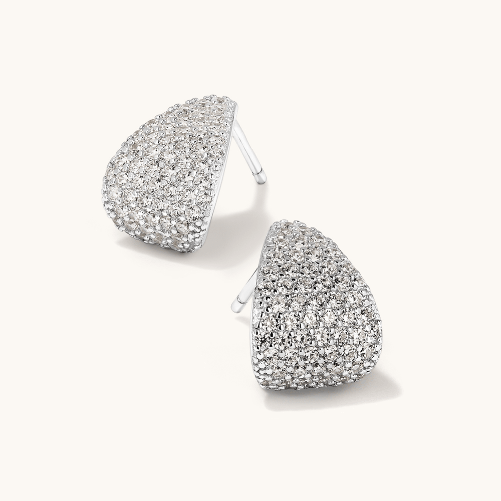 Cubic Zirconia Pave Dome Stud Earrings in Sterling Silver Earrings Bevilles 