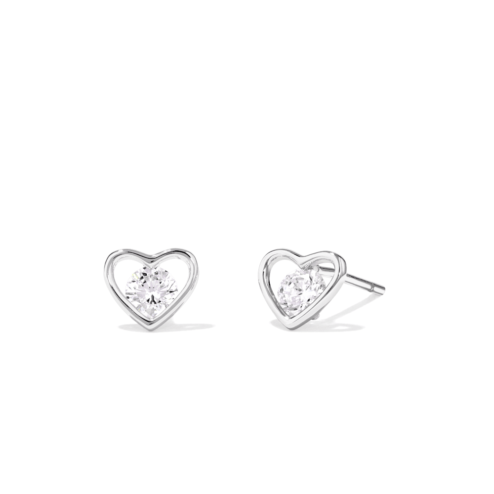 Open Heart with Round Cubic Zirconium Studs in Sterling Silver Earrings Bevilles 