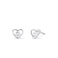Open Heart with Round Cubic Zirconium Studs in Sterling Silver Earrings Bevilles 