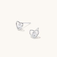 Open Heart with Round Cubic Zirconium Studs in Sterling Silver Earrings Bevilles 