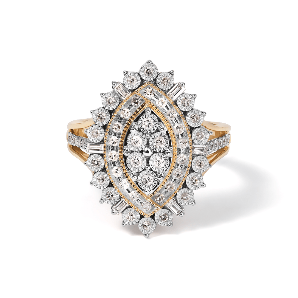 Marquise Shape Illusion Ring with 0.50tw of Diamonds in 9kt Yellow Gold Rings Bevilles 