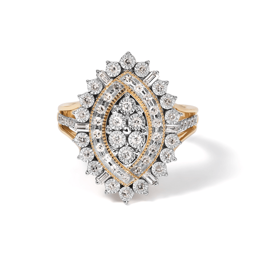 Marquise Shape Illusion Ring with 0.50tw of Diamonds in 9kt Yellow Gold Rings Bevilles 