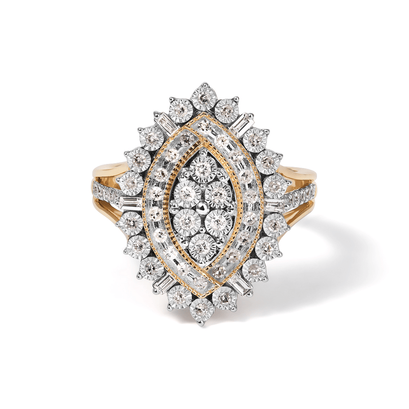 Marquise Shape Illusion Ring with 0.50tw of Diamonds in 9kt Yellow Gold Rings Bevilles 