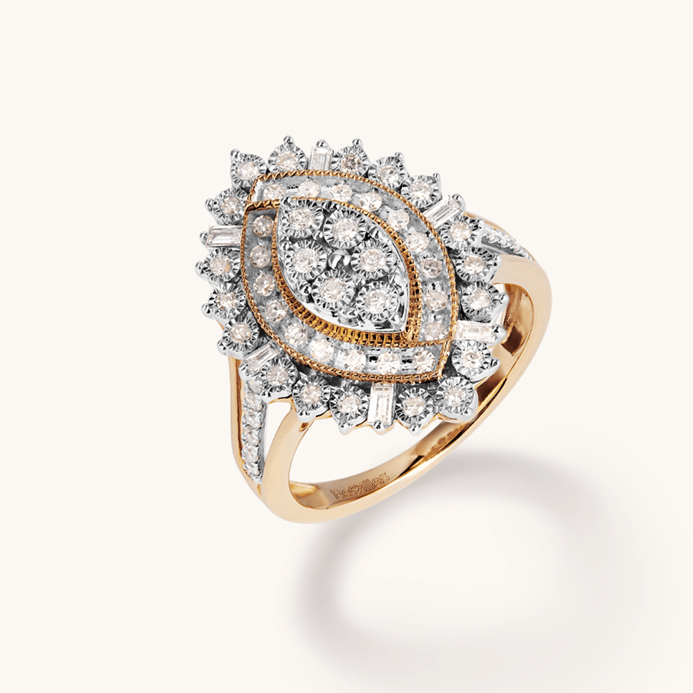 Marquise Shape Illusion Ring with 0.50tw of Diamonds in 9kt Yellow Gold Rings Bevilles 