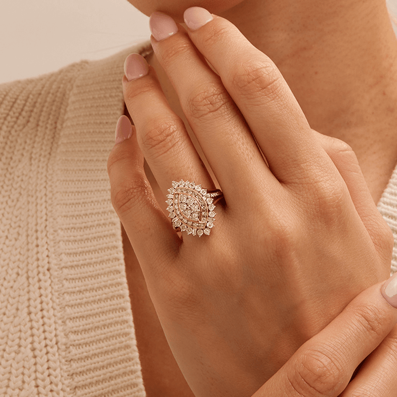 Marquise Shape Illusion Ring with 0.50tw of Diamonds in 9kt Yellow Gold Rings Bevilles 