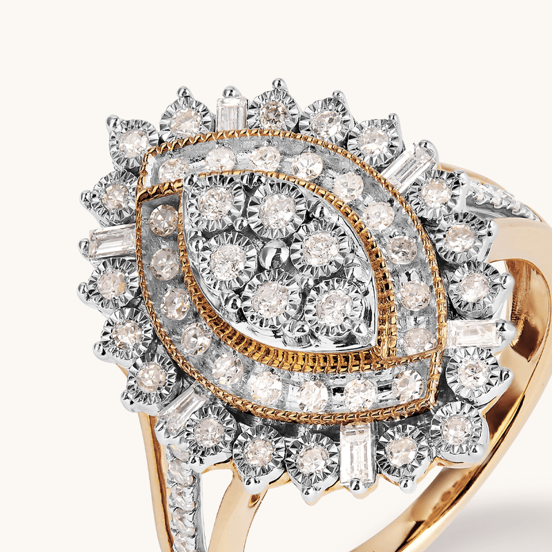 Marquise Shape Illusion Ring with 0.50tw of Diamonds in 9kt Yellow Gold Rings Bevilles 
