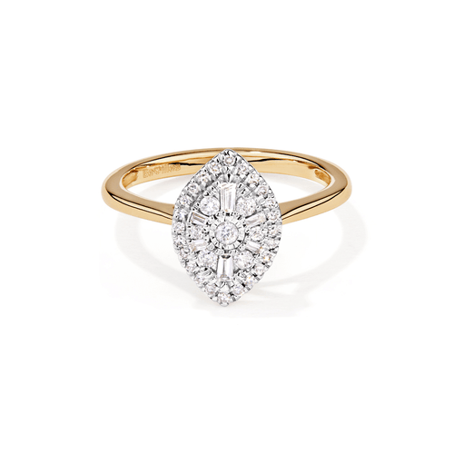 Illusion Marquise Shape Ring with 0.25tw of Diamonds in 9kt Yellow Gold Rings Bevilles 