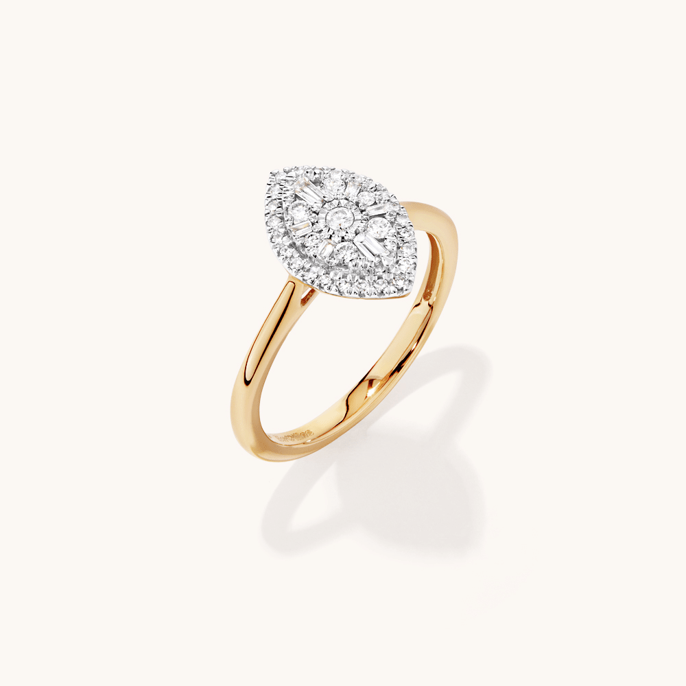 Illusion Marquise Shape Ring with 0.25tw of Diamonds in 9kt Yellow Gold Rings Bevilles 