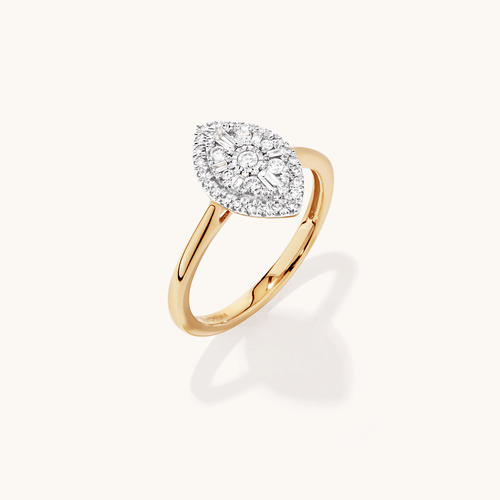 Illusion Marquise Shape Ring with 0.25tw of Diamonds in 9kt Yellow Gold Rings Bevilles 