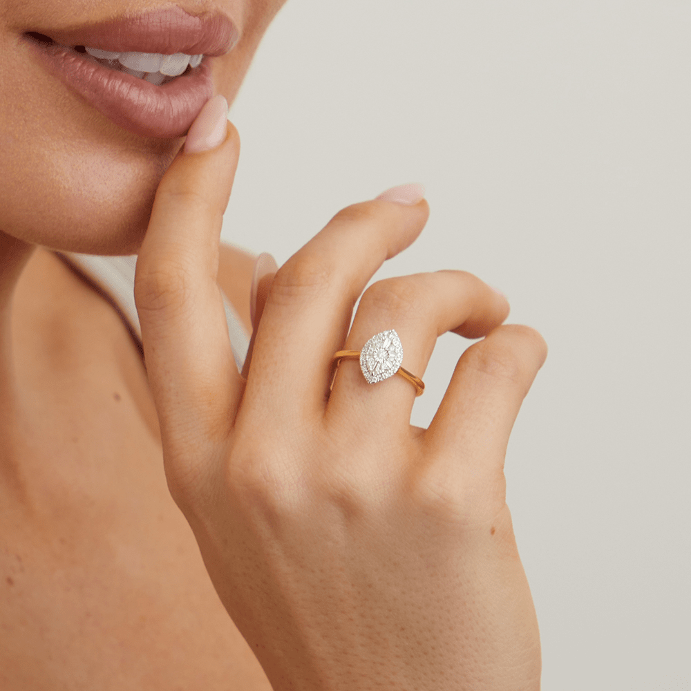 Illusion Marquise Shape Ring with 0.25tw of Diamonds in 9kt Yellow Gold Rings Bevilles 