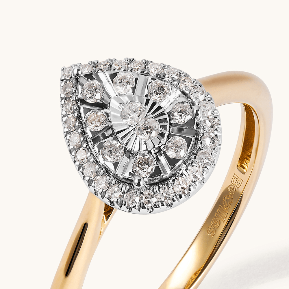 Miracle Illusion Pear Shape Ring with 0.15tw of Diamonds in 9kt Yellow Gold Rings Bevilles 