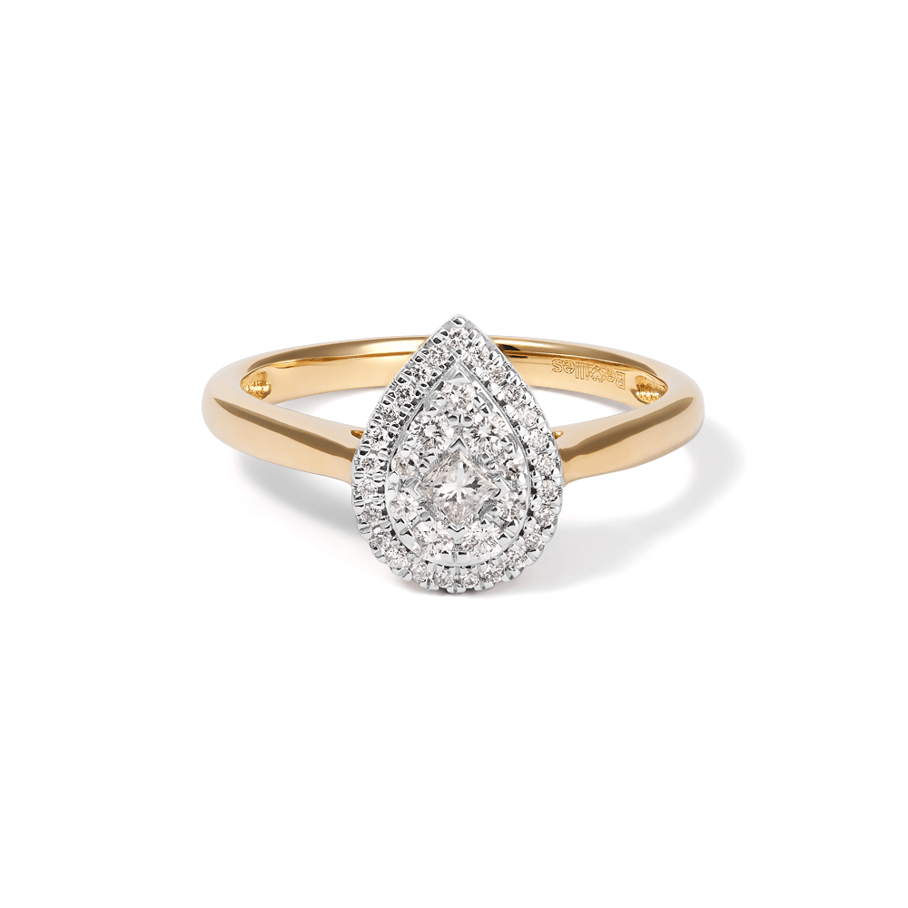 Illusion Pear Shape Ring with 0.25tw of Diamonds in 9kt Yellow Gold Rings Bevilles 