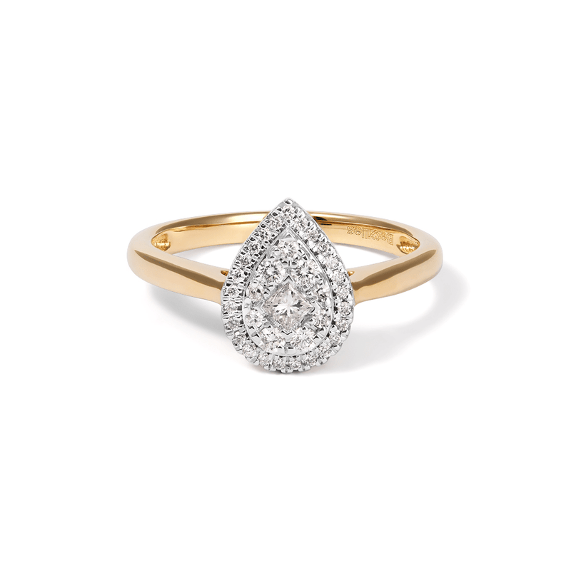Illusion Pear Shape Ring with 0.25tw of Diamonds in 9kt Yellow Gold Rings Bevilles 