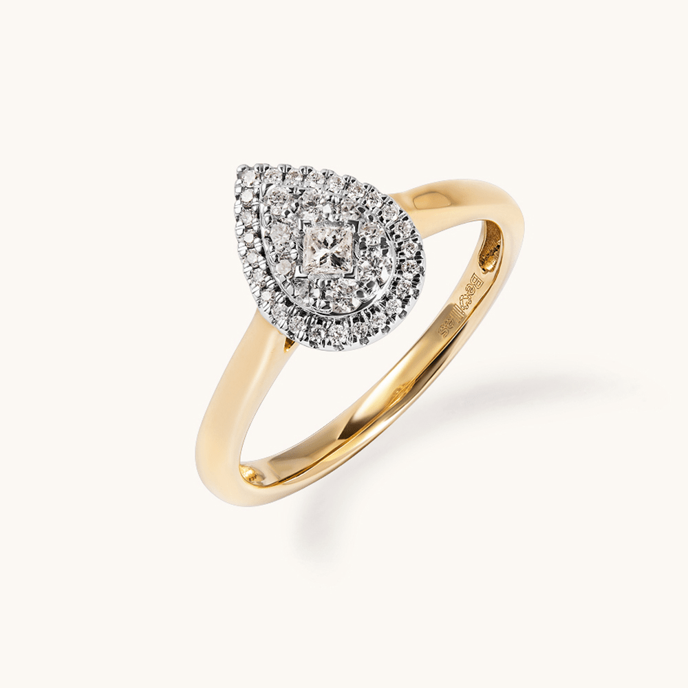 Illusion Pear Shape Ring with 0.25tw of Diamonds in 9kt Yellow Gold Rings Bevilles 