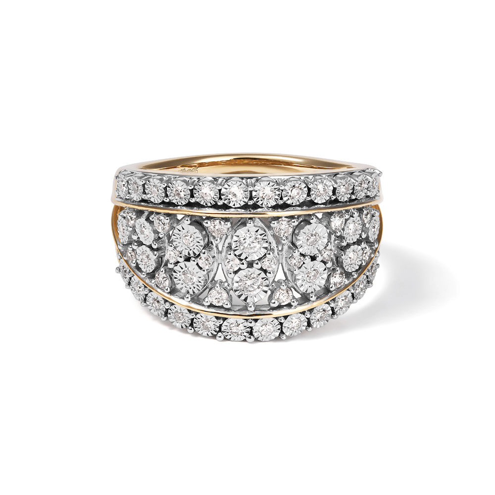 Illusion Dress Ring with 0.33tw of Diamonds in 9kt Yellow Gold Rings Bevilles 