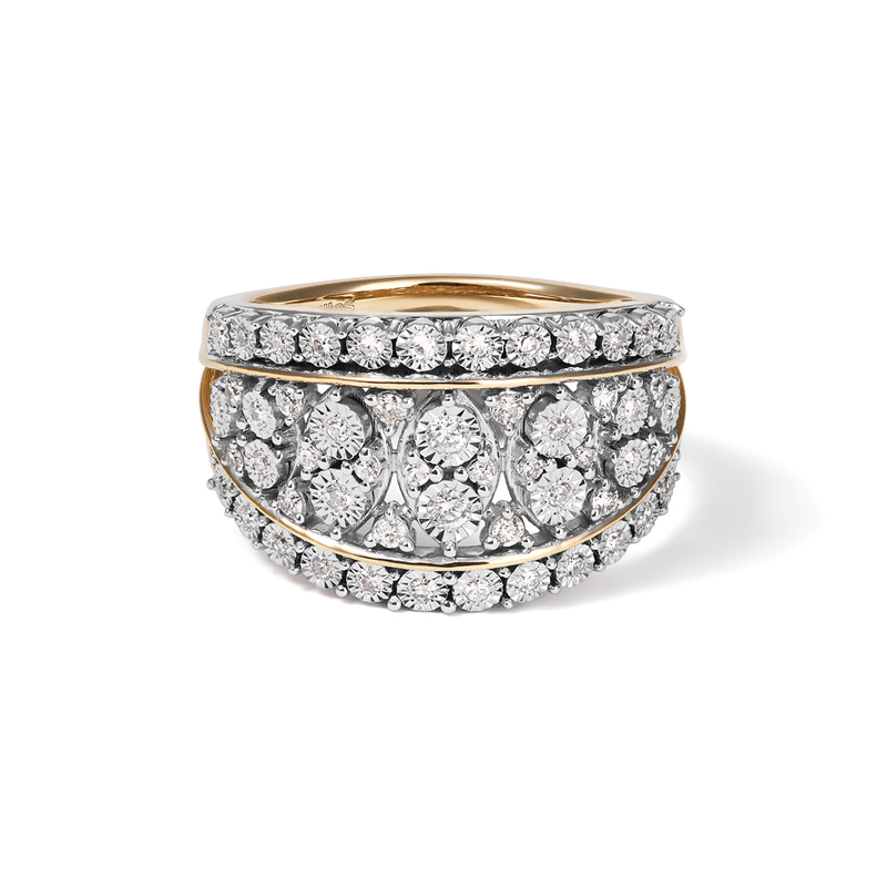 Illusion Dress Ring with 0.33tw of Diamonds in 9kt Yellow Gold Rings Bevilles 
