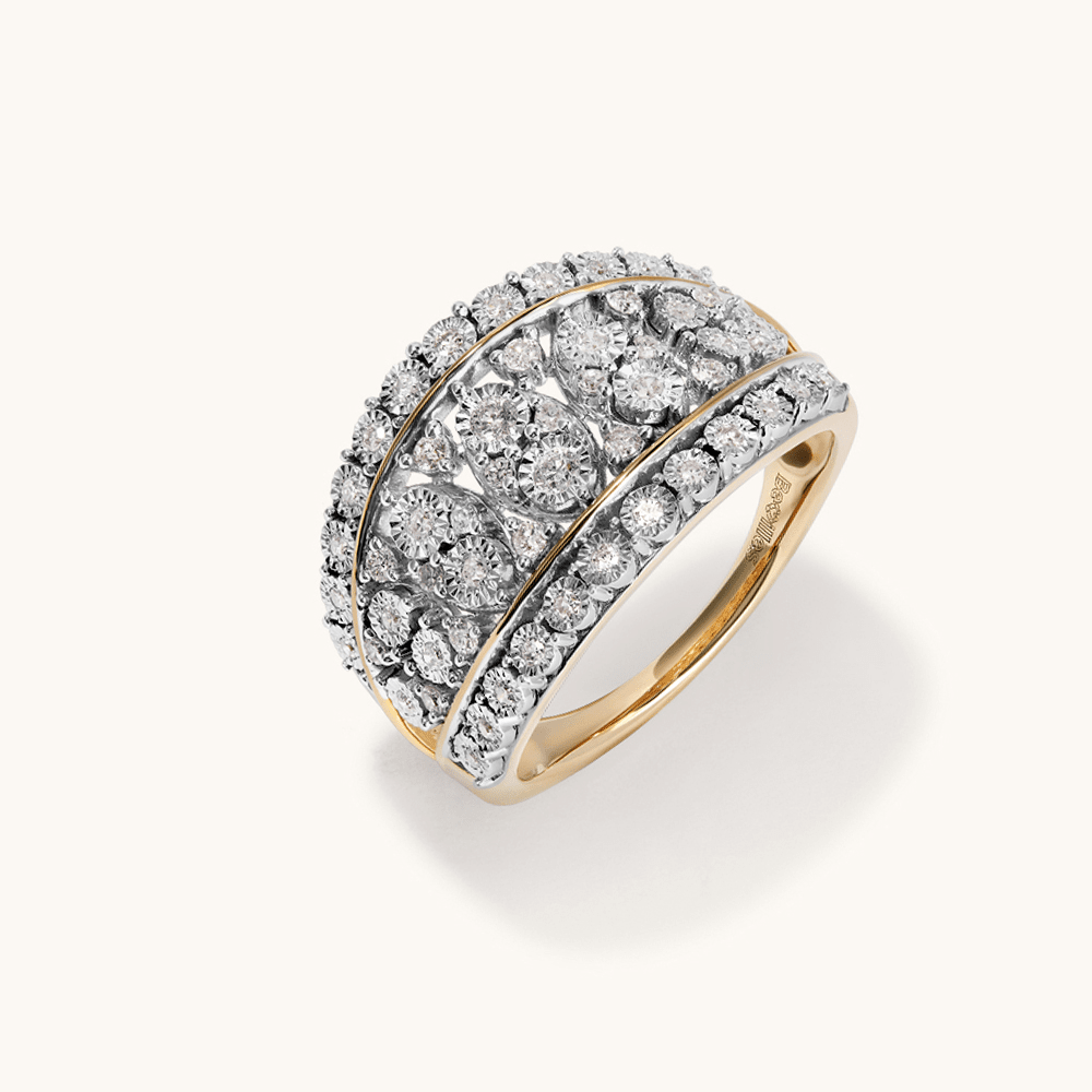 Illusion Dress Ring with 0.33tw of Diamonds in 9kt Yellow Gold Rings Bevilles 