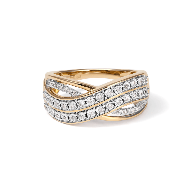 Illusion Multi-Row Twist Ring with 0.15tw of Diamonds in 9kt Yellow Gold Rings Bevilles 