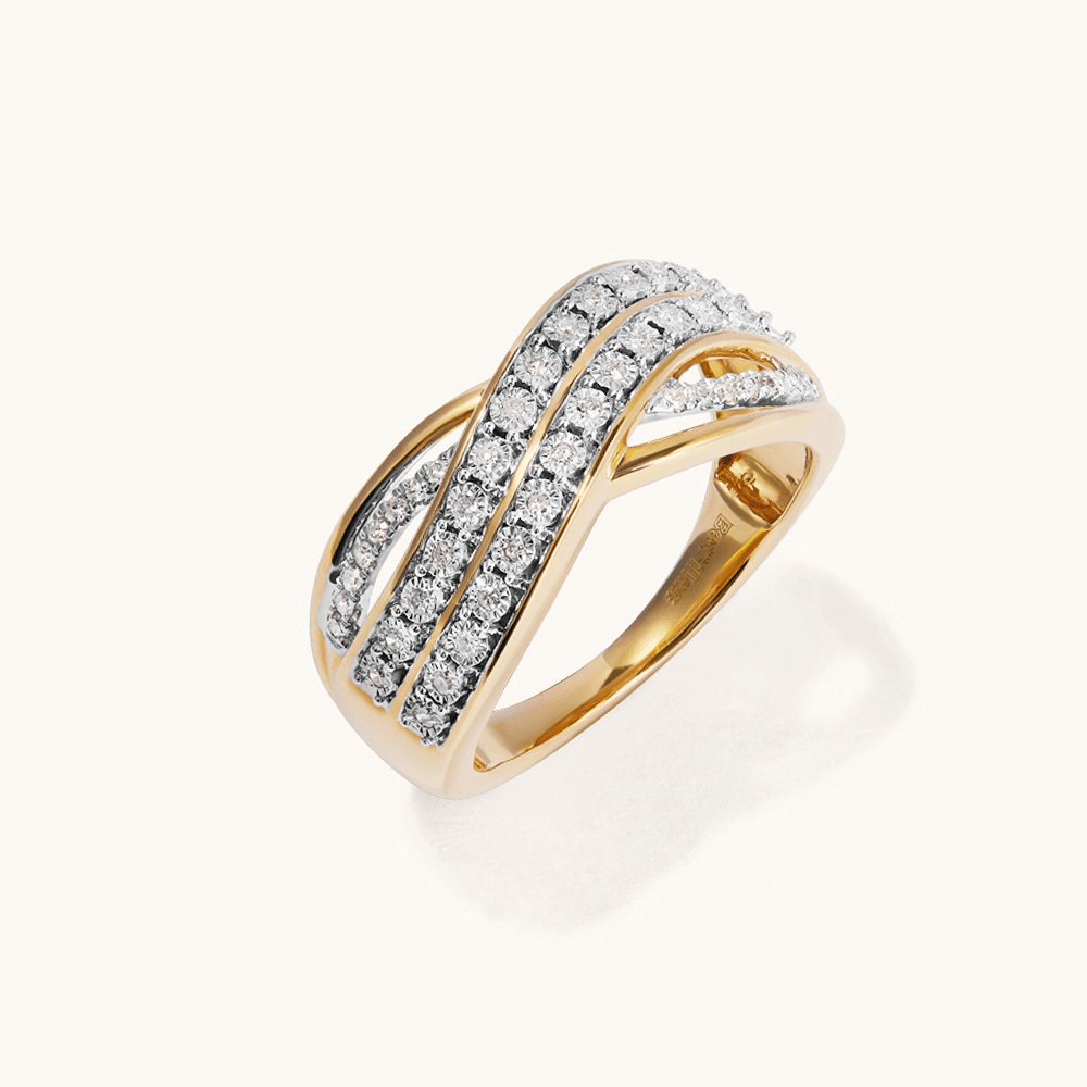 Illusion Multi-Row Twist Ring with 0.15tw of Diamonds in 9kt Yellow Gold Rings Bevilles 