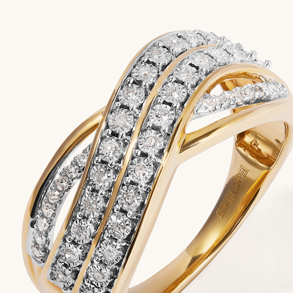 Illusion Multi-Row Twist Ring with 0.15tw of Diamonds in 9kt Yellow Gold Rings Bevilles 