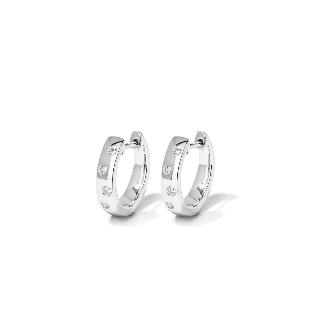 Hammer Set Huggie Earrings with 0.10tw of Laboratory-Grown Diamonds in Sterling Silver and Platinum Earrings Bevilles 