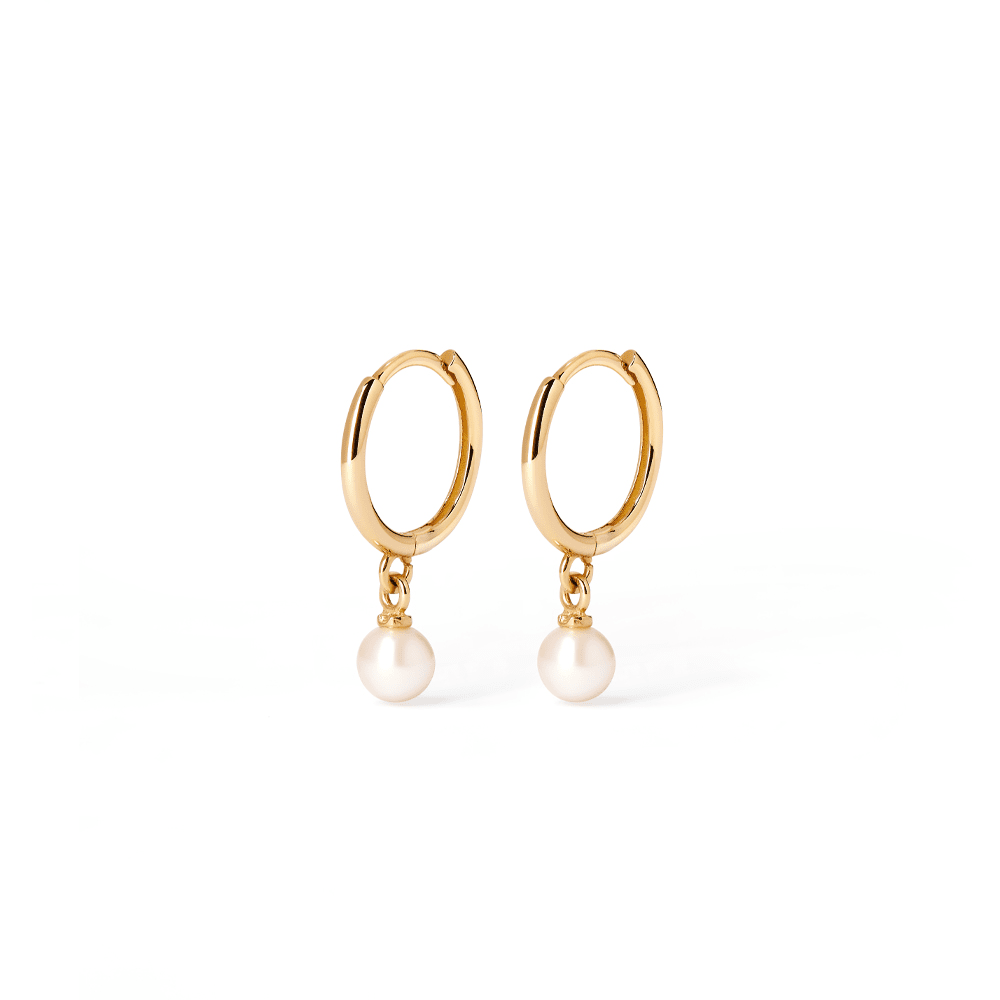 Pearl Huggie Earrings in 9kt Yellow Gold Earrings Bevilles 