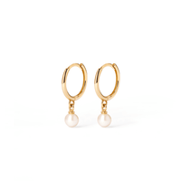 Pearl Huggie Earrings in 9kt Yellow Gold Earrings Bevilles 