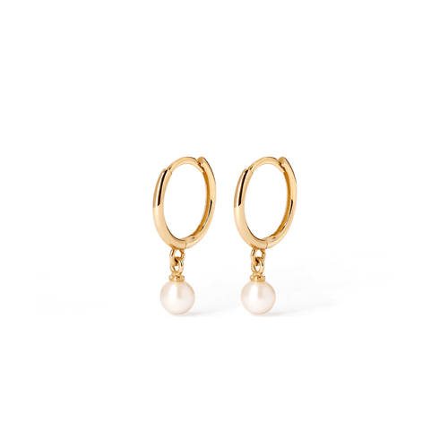 Pearl Huggie Earrings in 9kt Yellow Gold Earrings Bevilles 