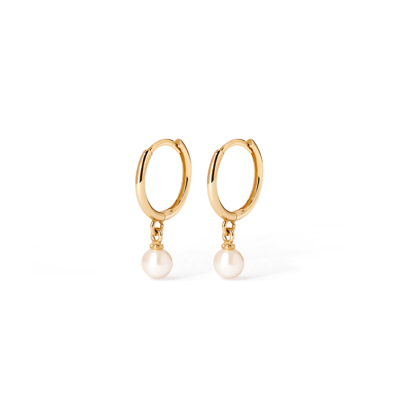 Pearl Huggie Earrings in 9kt Yellow Gold Earrings Bevilles 