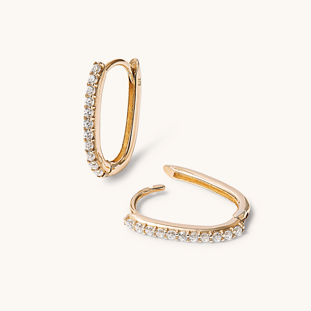 6mm CZ Paperclip Huggie Earrings in 9kt Yellow Gold Earrings Bevilles 