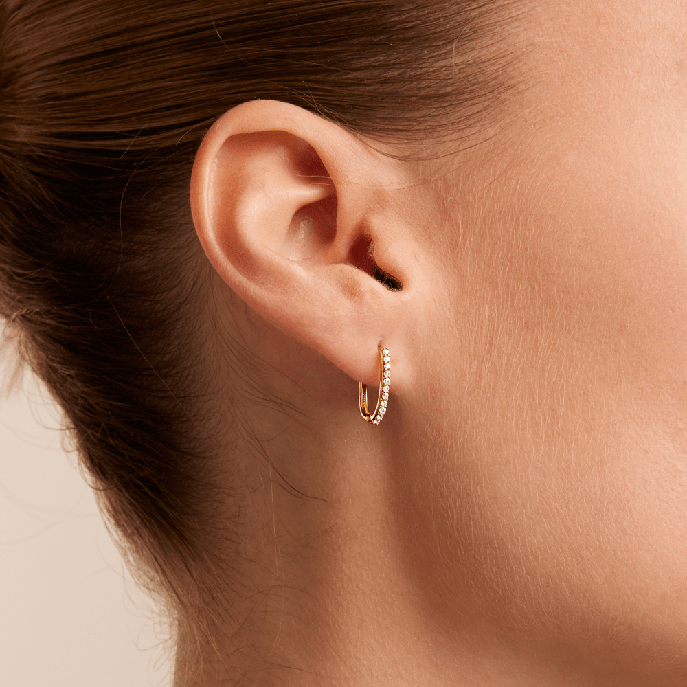 6mm CZ Paperclip Huggie Earrings in 9kt Yellow Gold Earrings Bevilles 