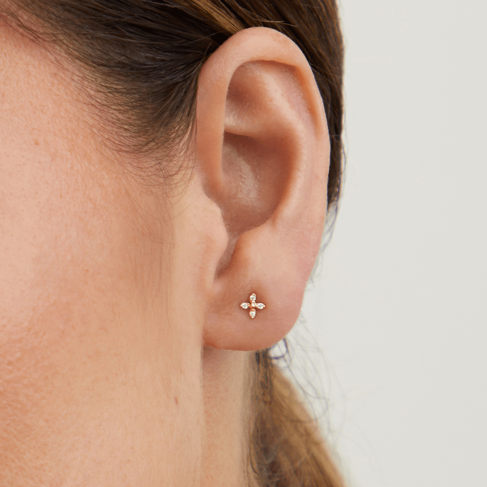 Cubic Zirconia Flower Stud Earrings in 9kt Yellow Gold Earrings Bevilles 