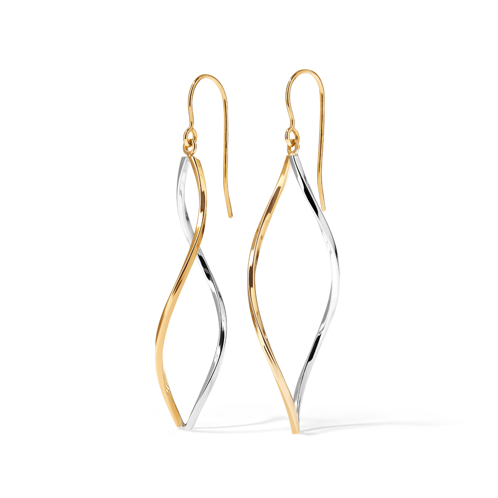 Two-Tone Twist Drop Earrings in 9kt Yellow and White Gold Earrings Bevilles 