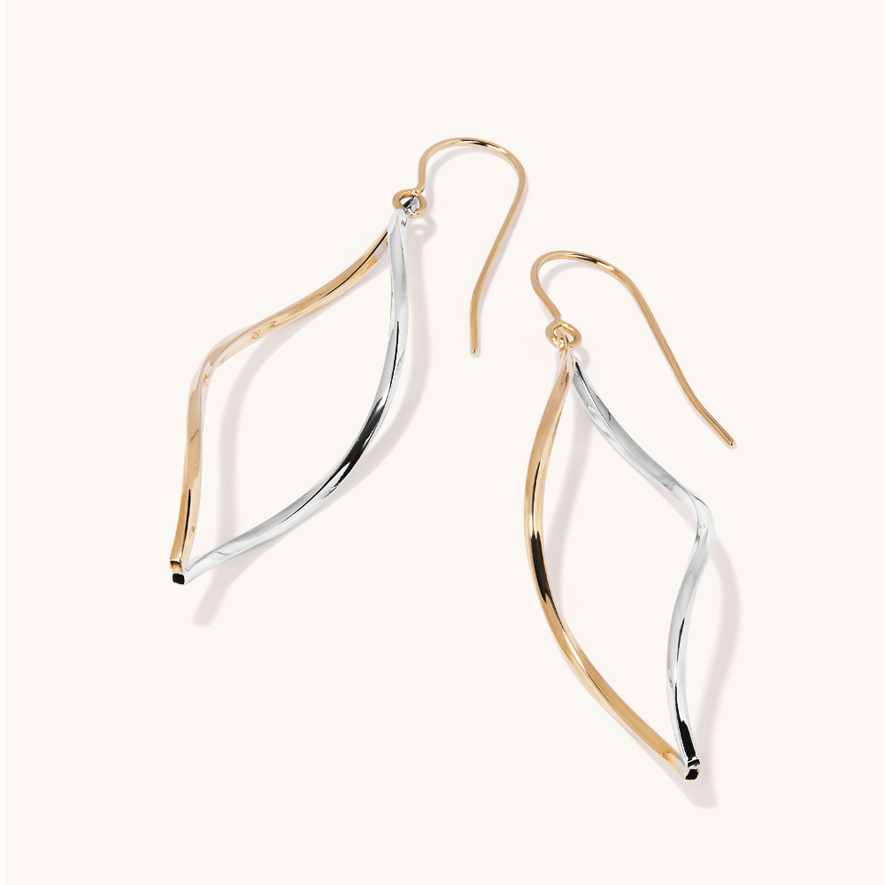 Two-Tone Twist Drop Earrings in 9kt Yellow and White Gold Earrings Bevilles 