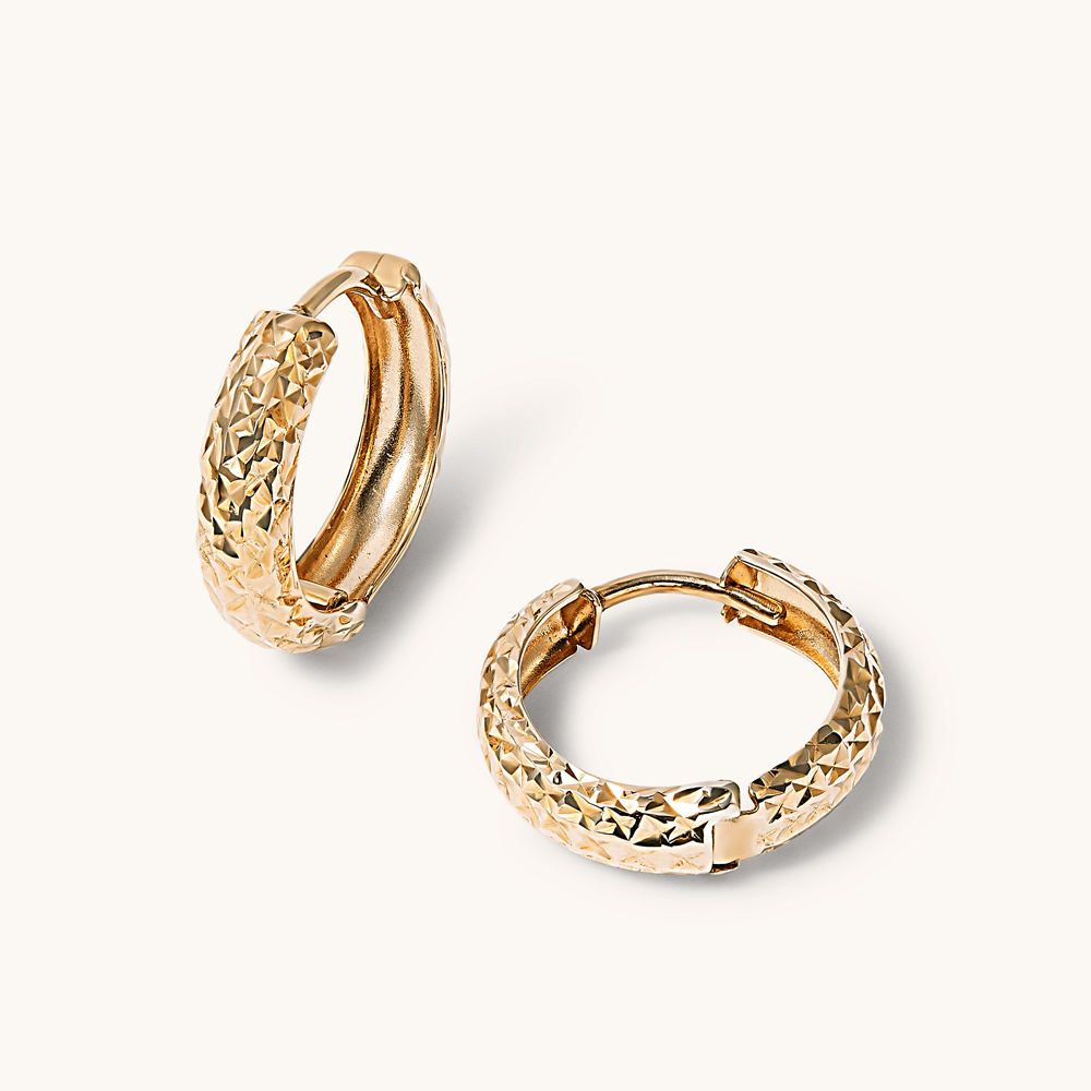 10mm Diamond Cut Huggie Earrings in 9kt Yellow Gold Earrings Bevilles 