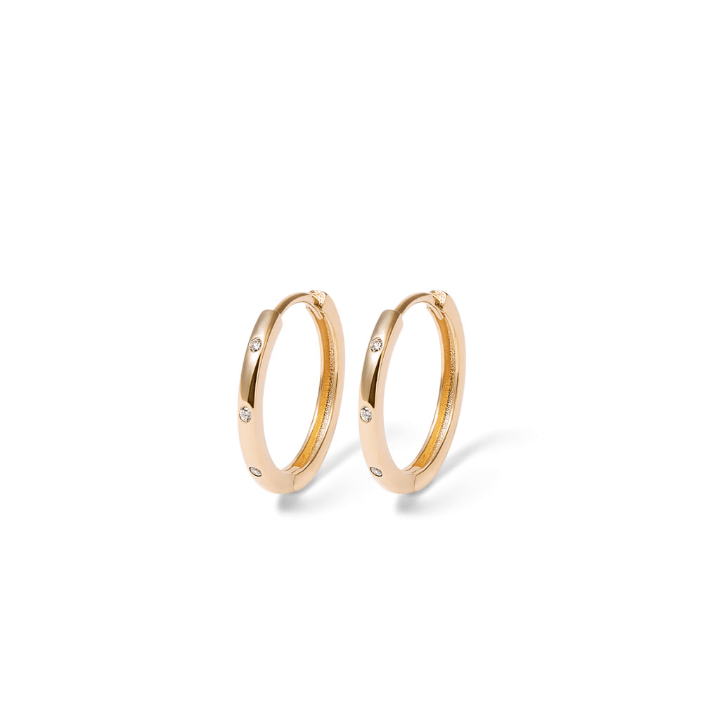 12mm CZ Huggie Earrings in 9kt Yellow Gold Earrings Bevilles 