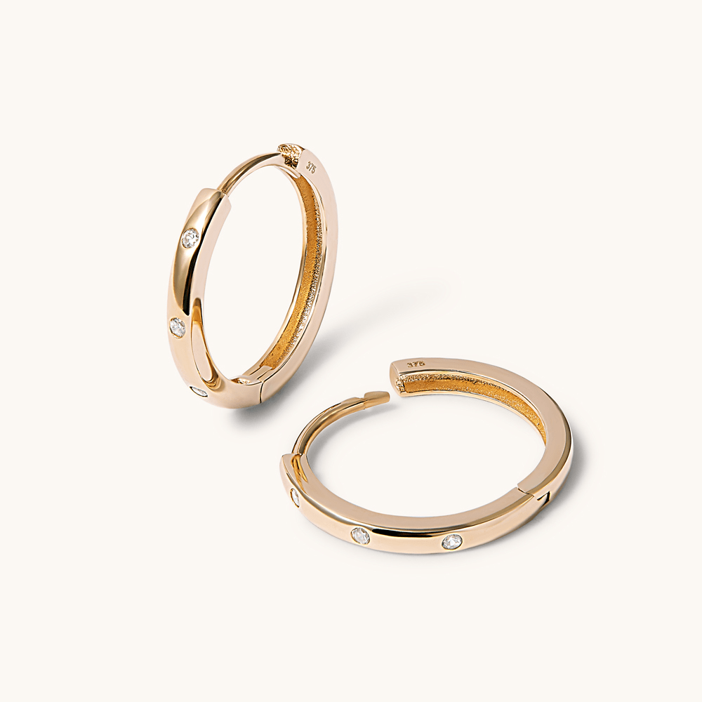 12mm Cubic Zirconia Huggie Earrings in 9kt Yellow Gold Earrings Bevilles 