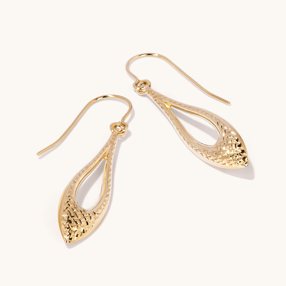 Diamond Cut Flame Drop Earrings in 9kt Yellow Gold Earrings Bevilles 