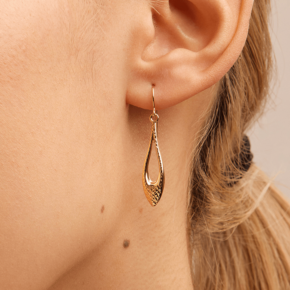 Diamond Cut Flame Drop Earrings in 9kt Yellow Gold Earrings Bevilles 