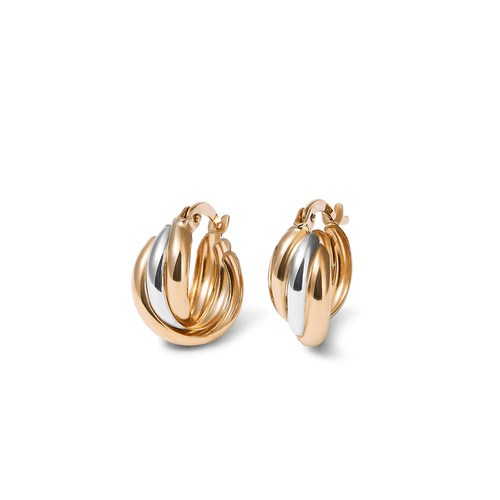 9mm Fancy Three Strand Hoop Earrings in 9kt Tri-Tone Gold Earrings Bevilles 