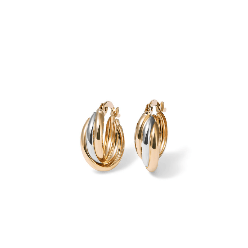 9mm Fancy Three Strand Hoop Earrings in 9kt Tri-Tone Gold Earrings Bevilles 